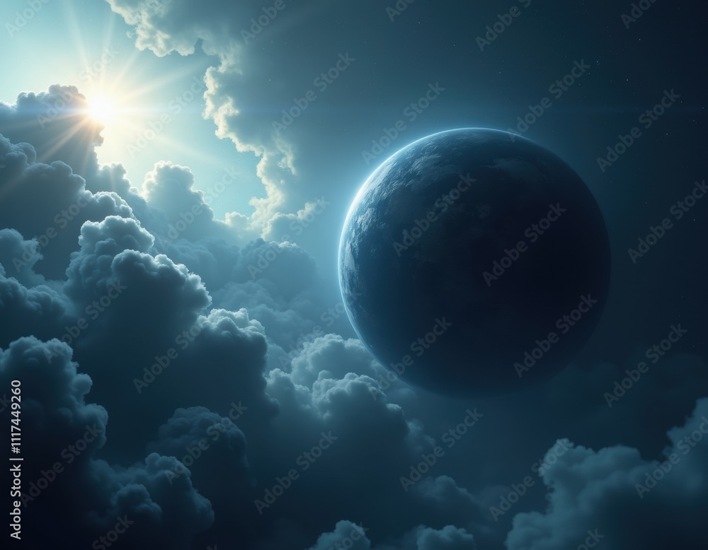 A breathtaking view of a celestial landscape, featuring a vibrant planet, a smaller moon, and a breathtaking sunset over a sea of fluffy clouds. A breathtaking view of a celestial landscape, featuring a vibrant planet, a smaller moon, and a breathtaking sunset over a sea of fluffy clouds.