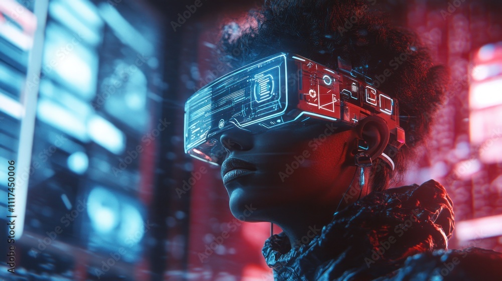 A cybernetic human with augmented reality glasses, surrounded by AI symbols and virtual icons, A cybernetic human with augmented reality glasses, surrounded by AI symbols and virtual icons,