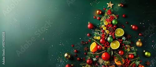 christmas tree christmas fruit on a green background Christmas concept represents the holiday season.