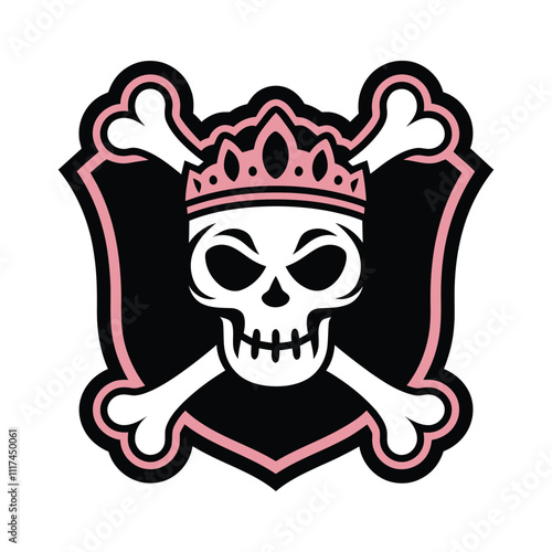 Pink Skull with Crown and Crossbones Emblem Illustration