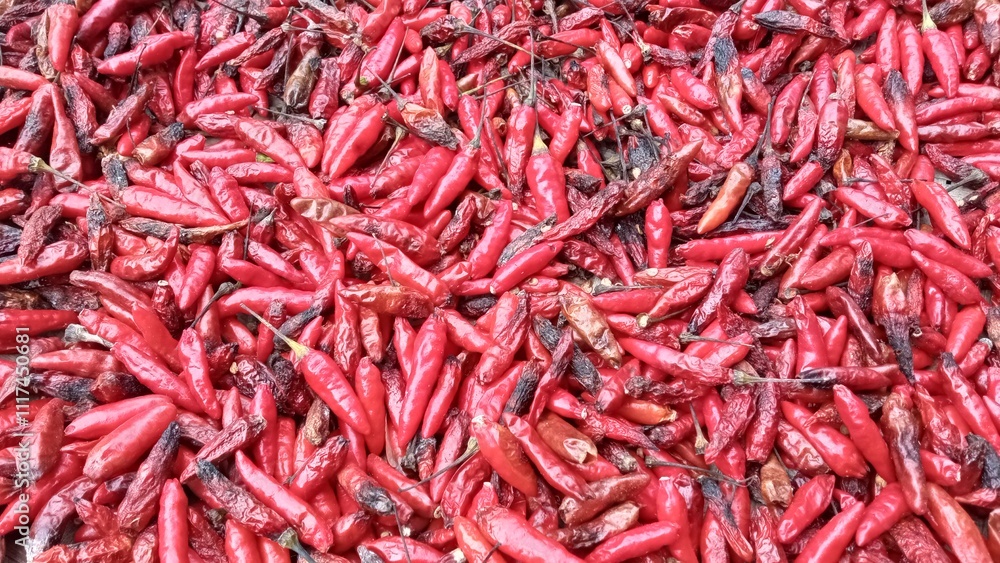 Fototapeta premium red chili peppers. Red hot chili peppers. Stack of vegetables.