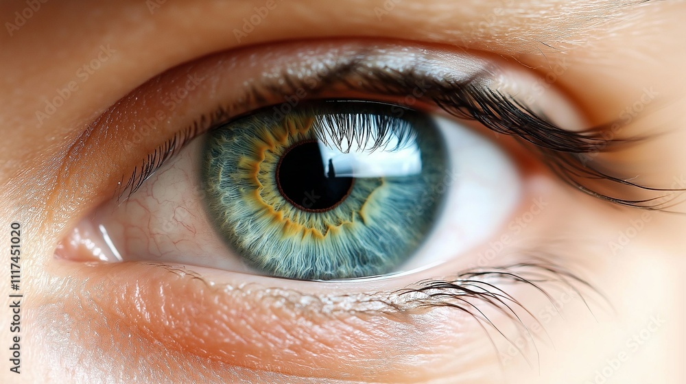 Fototapeta premium A Window to the Soul: A captivating close-up of a mesmerizing blue eye, revealing intricate details and a sense of depth, inviting viewers to connect with the human spirit. 