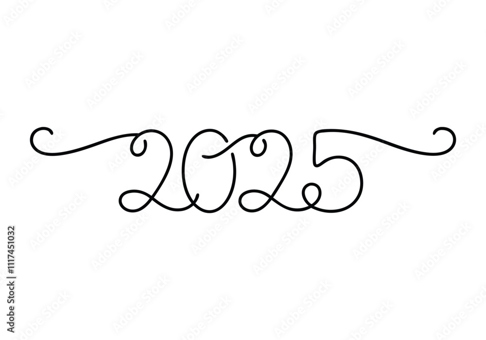Continuous One-Line Drawing of 2025 - Minimalist Modern Design Continuous One-Line Drawing of 2025 - Minimalist Modern Design