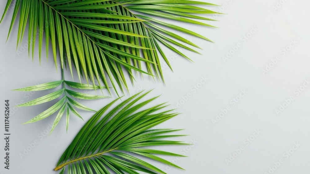 Fototapeta premium Palm Fronds Arranged on a Pale Gray Background for a Minimalist Nature Inspired Design