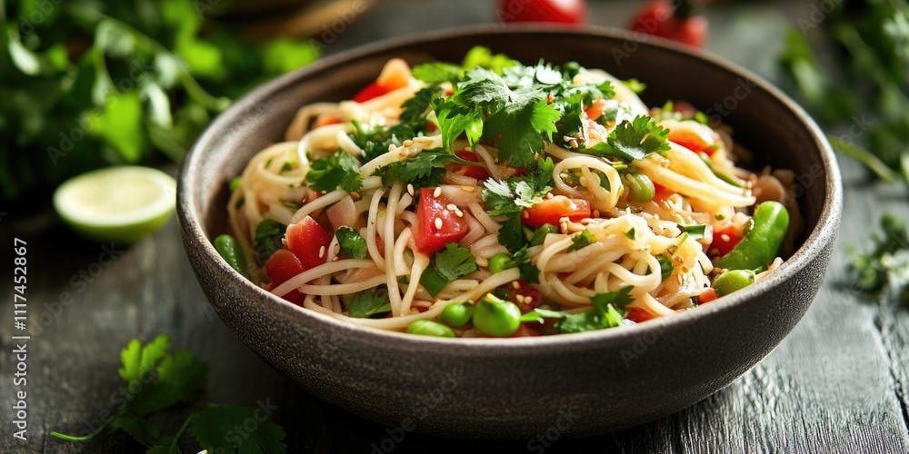 A delicious plate of pasta covered in bright red peppers. A delicious plate of pasta covered in bright red peppers.