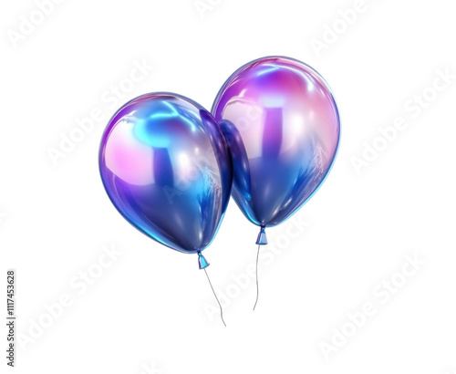Obraz na płótnie two blue purple holographic balloons iridescent 3d render icon isolated on transparent or white background, clipping path w salonie