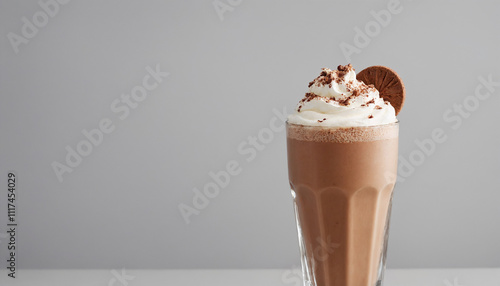 Nutella milkshake in minimalist style in light gray and brown with copy space