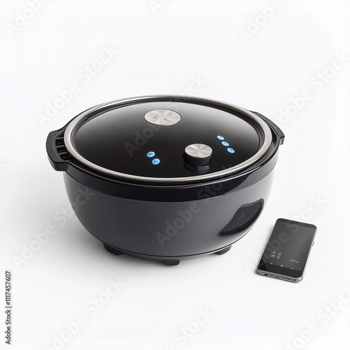 A slow cooker that connects to your smartphone, allowing remote monitoring and temperature adjustments , isolated on a white background , High quality , No blur photo