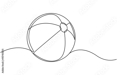 Volleyball one line art. Continuous line drawing of ball. Continuous drawing of a volleyball ball in one line, Beach Ball One Line Drawing 
