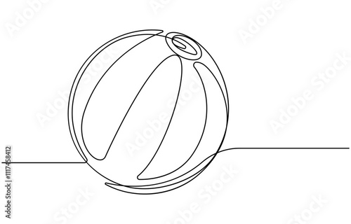 Volleyball one line art. Continuous line drawing of ball. Continuous drawing of a volleyball ball in one line, Beach Ball One Line Drawing 
