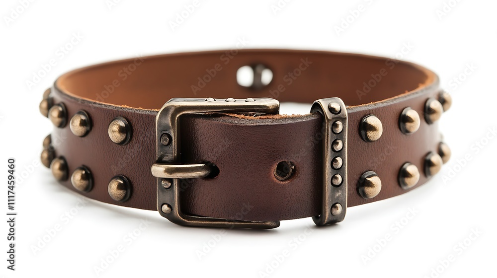 Brown Leather Belt with Metal Buckle and Studs Brown Leather Belt with Metal Buckle and Studs