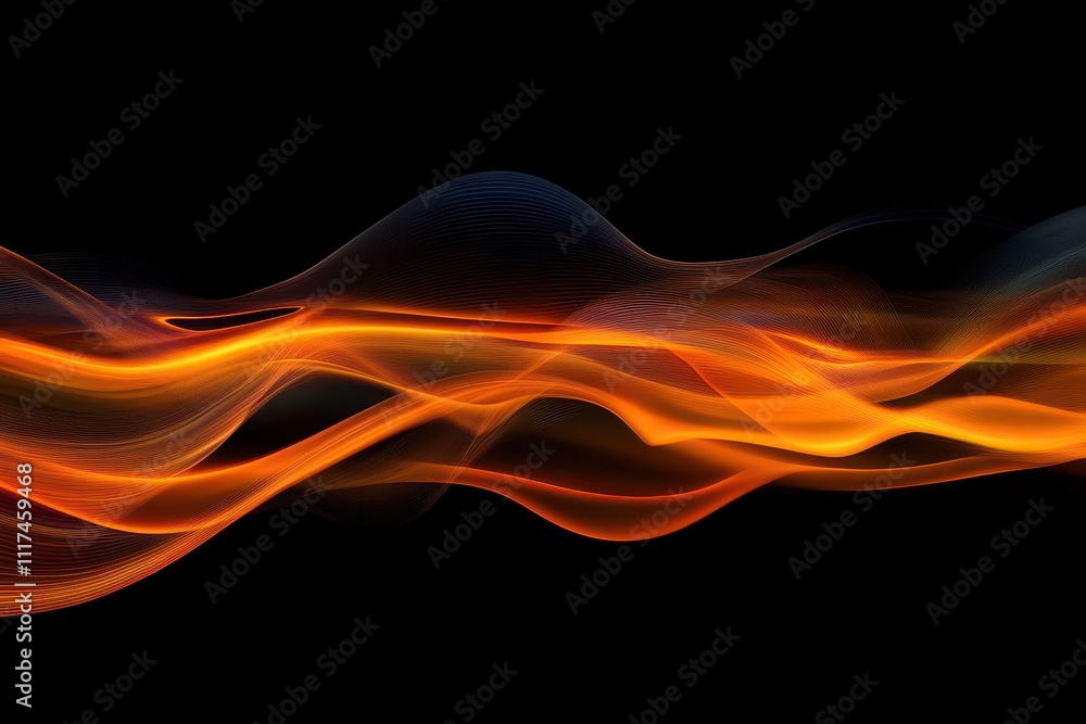 Abstract waves of orange and yellow light on a dark background, creating a dynamic visual effect. Abstract waves of orange and yellow light on a dark background, creating a dynamic visual effect.