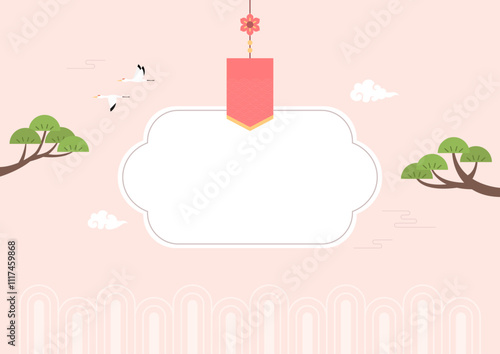 Korean traditional background illustration on a pink background.