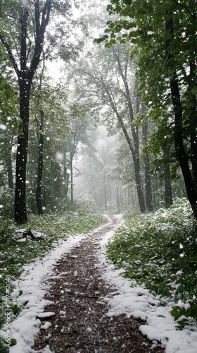 Snowy Path in a Forest