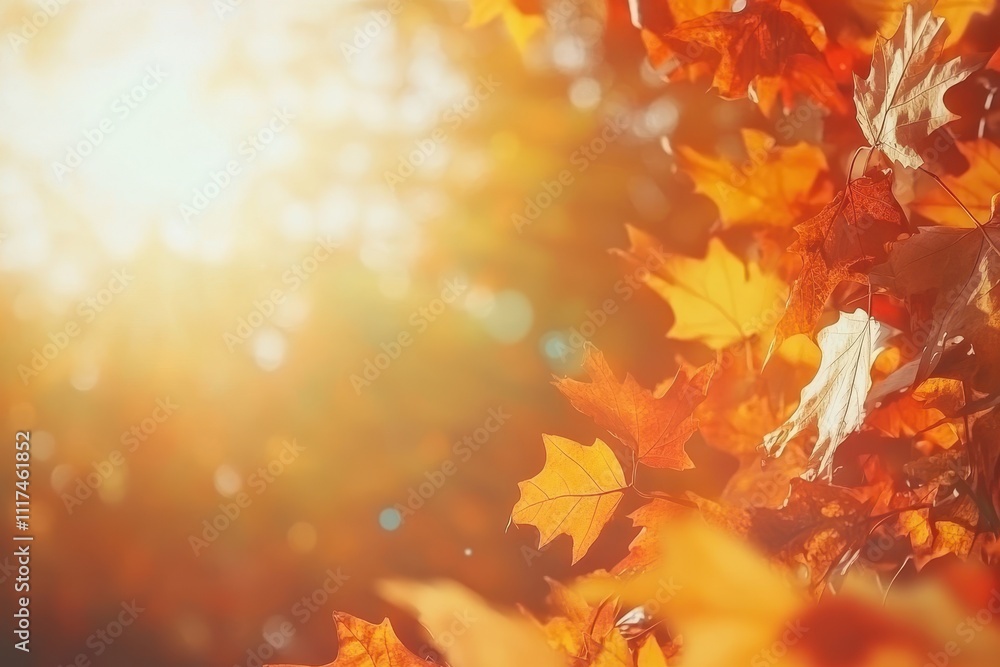 A warm autumn scene with vibrant orange leaves illuminated by sunlight. A warm autumn scene with vibrant orange leaves illuminated by sunlight.