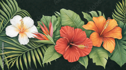 Wallpaper Mural Vibrant tropical flowers with lush green leaves create stunning garden scene Torontodigital.ca