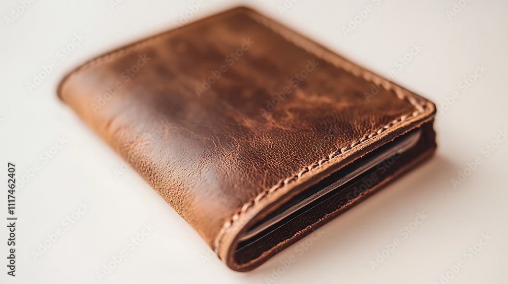 Brown Leather Wallet with Stitching Detail Brown Leather Wallet with Stitching Detail