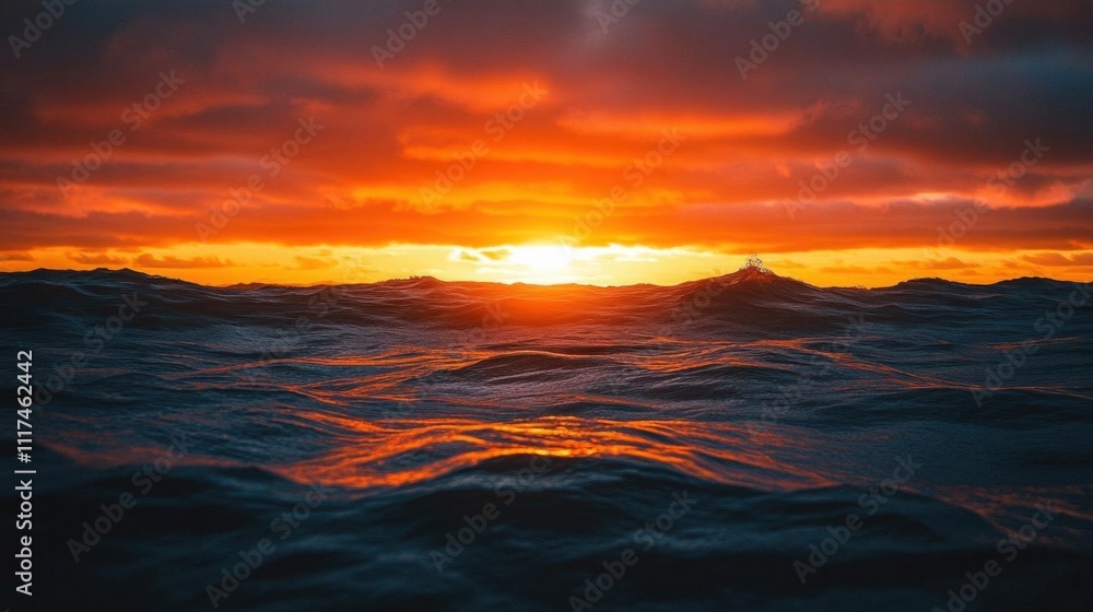 A vibrant sunset over ocean waves, creating a serene atmosphere. A vibrant sunset over ocean waves, creating a serene atmosphere.