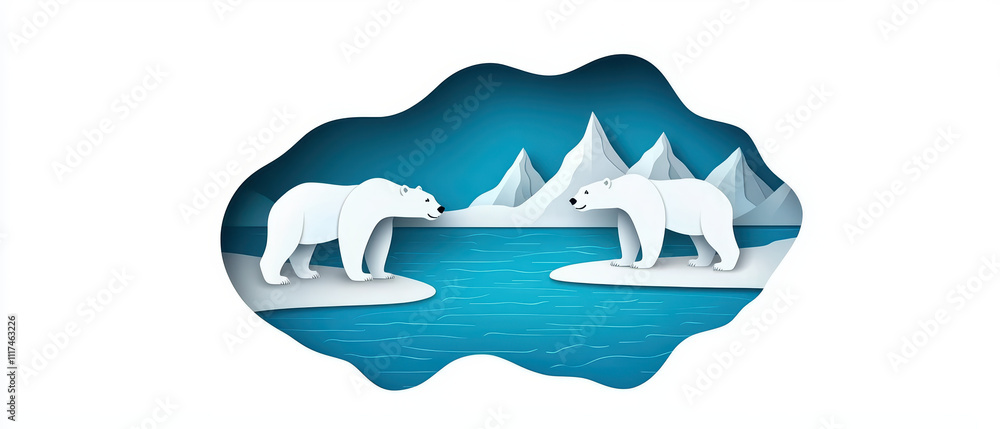 Obraz premium Polar bears in arctic landscape with mountains and water create serene scene