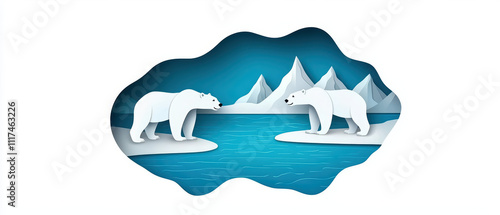 Polar bears in arctic landscape with mountains and water create serene scene