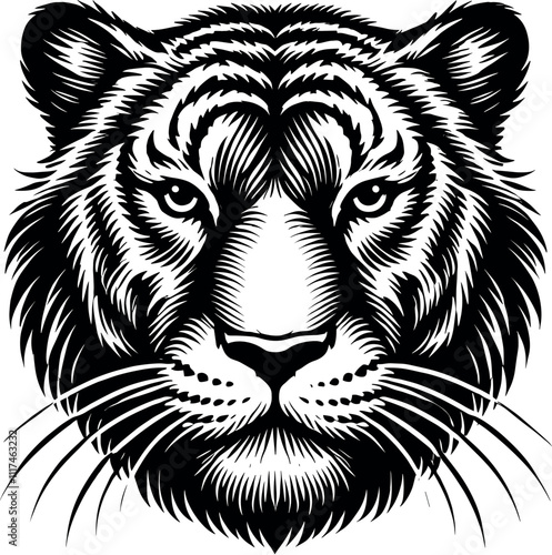 Tiger Silhouette - Black Vector Cricut Design for T-Shirt Printing photo