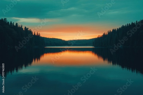 Wallpaper Mural Serene lake at sunset, reflecting colorful skies and surrounding trees. Torontodigital.ca