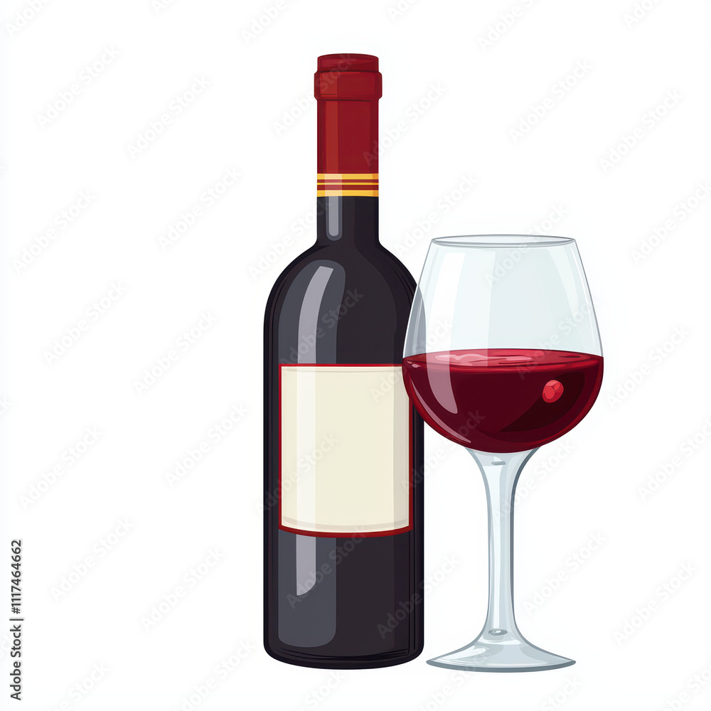 bottle of red wine and glass filled with rich red liquid, perfect for celebrations bottle of red wine and glass filled with rich red liquid, perfect for celebrations