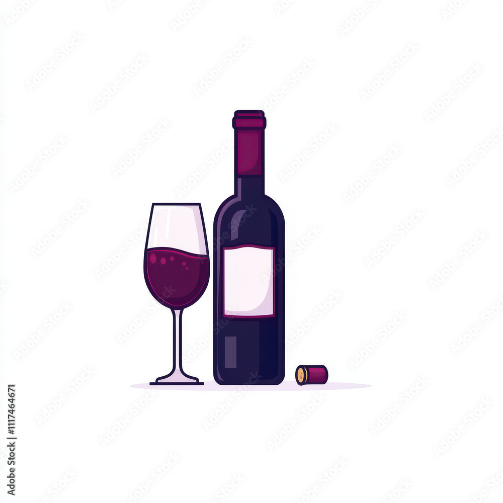 bottle of red wine with glass and cork, perfect for celebrations bottle of red wine with glass and cork, perfect for celebrations