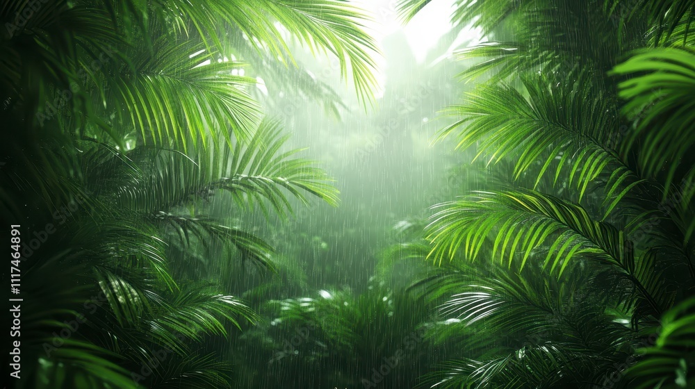 Lush Tropical Rainforest in the Rain Nature Background Lush Tropical Rainforest in the Rain Nature Background