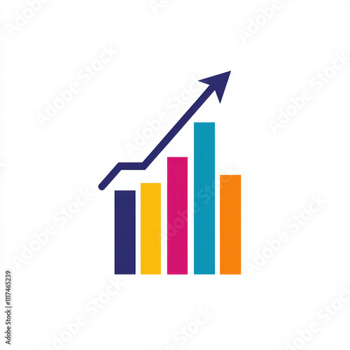 Financial growth chart with colorful bars and upward arrow