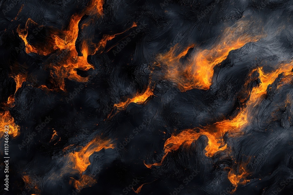Abstract fiery pattern with swirling black and orange elements, evoking energy and intensity. Abstract fiery pattern with swirling black and orange elements, evoking energy and intensity.