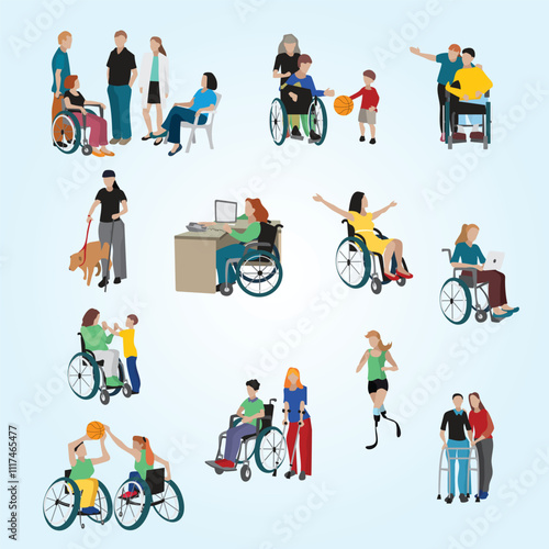 disabled people icons set