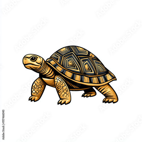 Stylized tortoise with intricate geometric patterns and vibrant colors photo