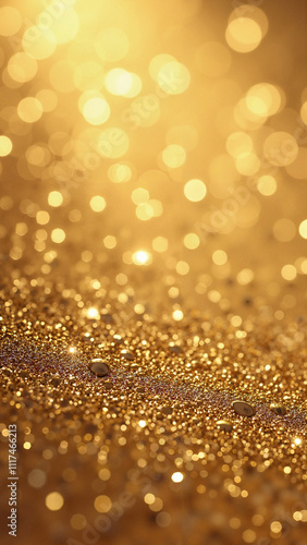 Luxurious Metallic Gold Glitter Texture: Elegant Backdrop for High-End Product Packaging and Festive Event Marketing