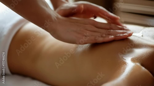 Wallpaper Mural relaxation, massage and body care concept, close up of female hands doing back massage with oil Torontodigital.ca
