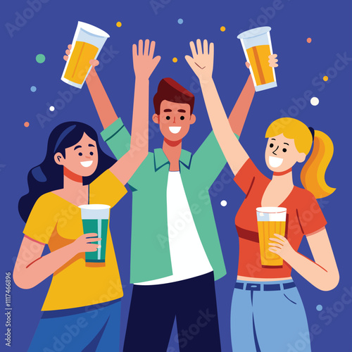 happy friends cheers together celebrating party fun vector illustration graphic design artwork