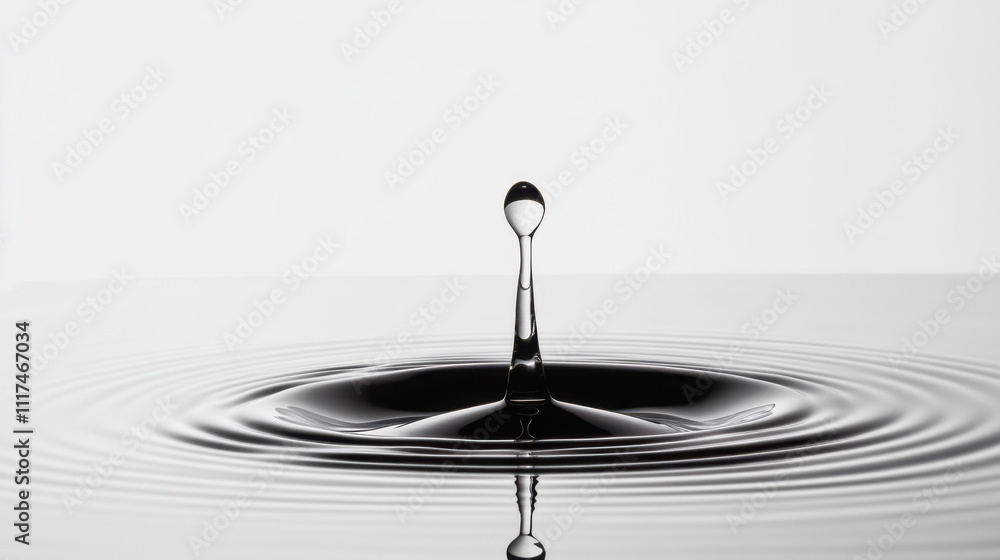 A mesmerizing close-up of a single water droplet creating ripples on a smooth, reflective surface, symbolizing tranquility and the beauty of nature's simplicity. A mesmerizing close-up of a single water droplet creating ripples on a smooth, reflective surface, symbolizing tranquility and the beauty of nature's simplicity.