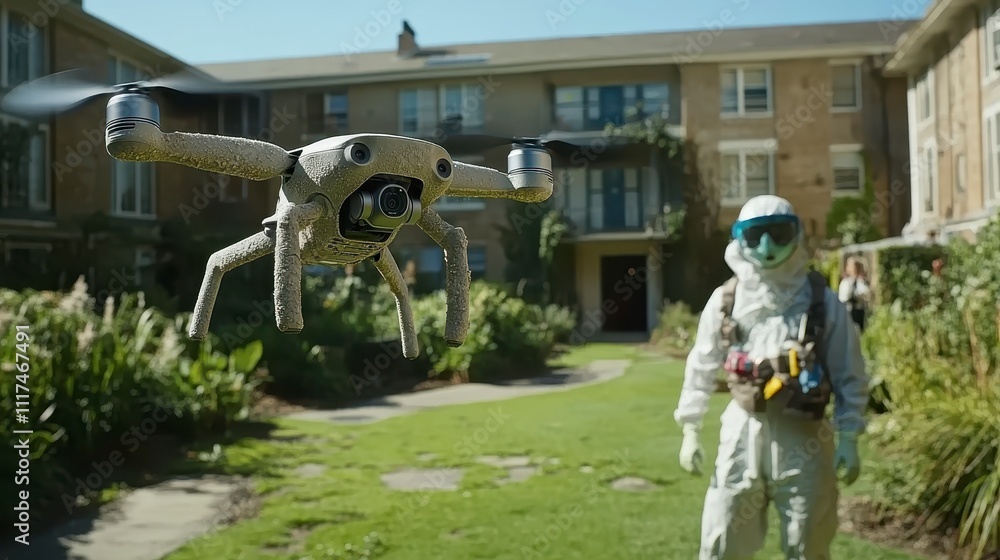 Drone Inspection Hazmat Worker Building Survey Drone Inspection Hazmat Worker Building Survey