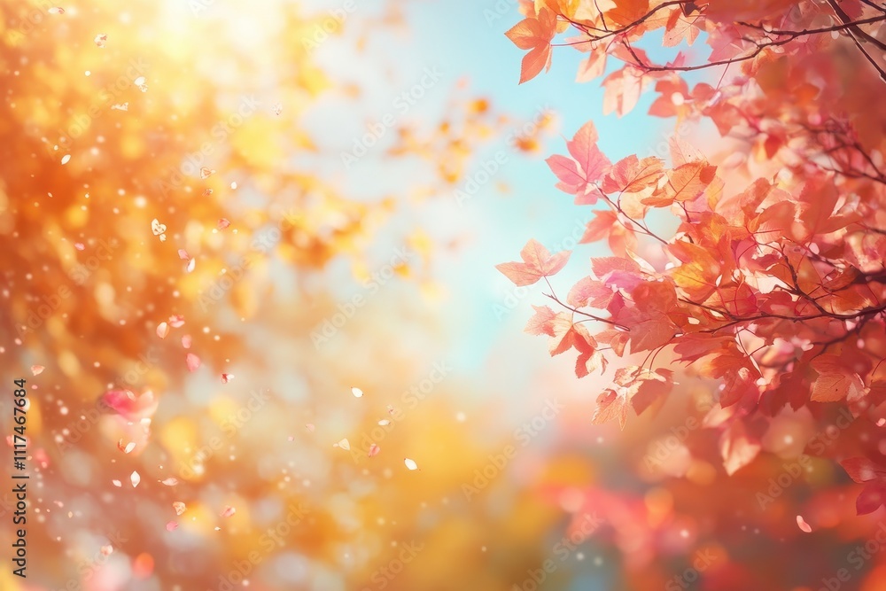 A serene autumn scene with colorful leaves and soft sunlight filtering through. A serene autumn scene with colorful leaves and soft sunlight filtering through.