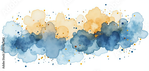 abstract painting of blue and yellow, watercolor style isolated on white background