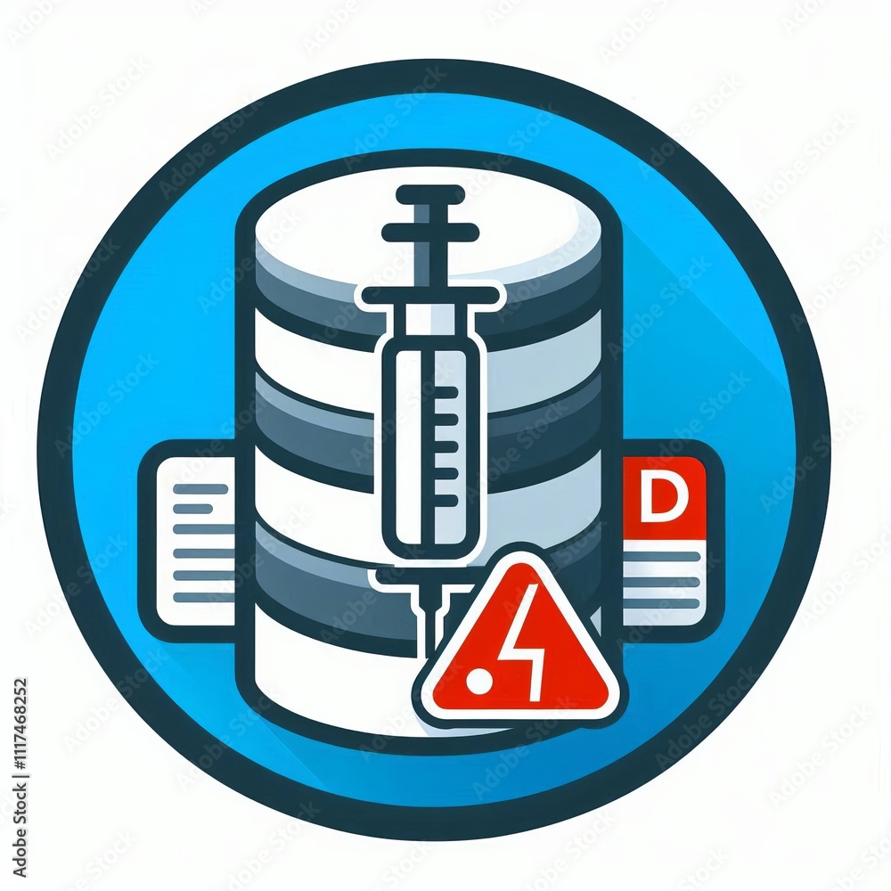 65 SQL Injection Database icon with an injection symbol showing 65 SQL Injection Database icon with an injection symbol showing