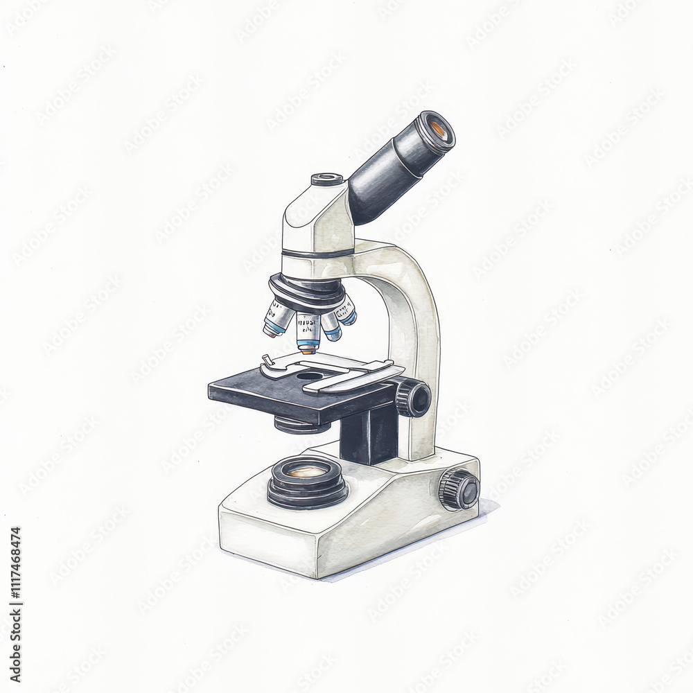 detailed watercolor of microscope showcasing its intricate design and features detailed watercolor of microscope showcasing its intricate design and features
