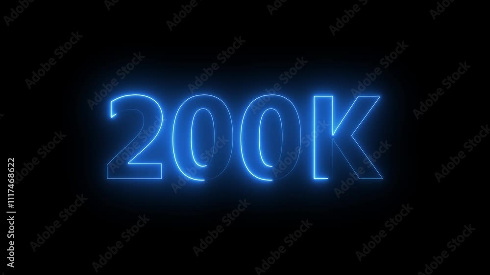 200k animation neon text effect video motion on black background. 200k Followers Celebration text animation. 200k animation neon text effect video motion on black background. 200k Followers Celebration text animation.