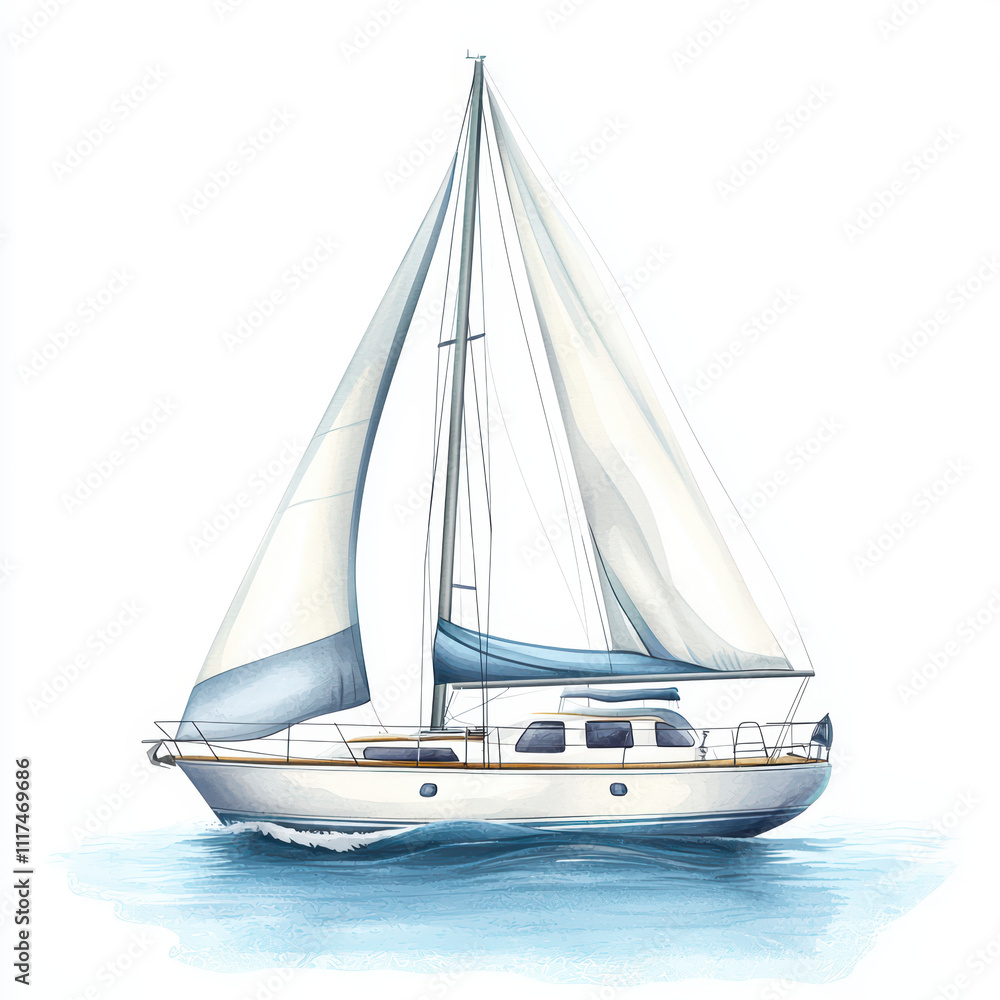 Fototapeta premium Sailing yacht in watercolor style, showcasing elegance and tranquility