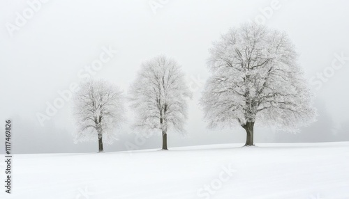 Wallpaper Mural Snow-covered landscape with three frosted trees in a foggy setting. Torontodigital.ca