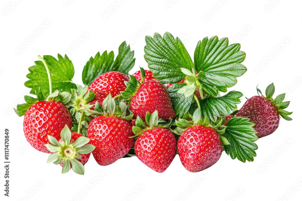 A vibrant arrangement of strawberries with their fresh green leaves, emphasizing the natural beauty and freshness of the fruit. A vibrant arrangement of strawberries with their fresh green leaves, emphasizing the natural beauty and freshness of the fruit.