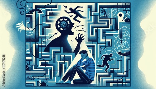 Silhouette of person experiencing complex PTSD surrounded by haunting memories