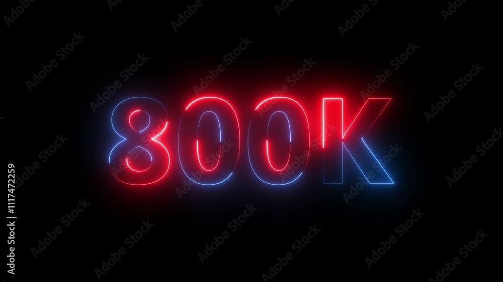 800k animation neon text effect video motion on black background. 800k Followers Celebration text animation. 800k animation neon text effect video motion on black background. 800k Followers Celebration text animation.