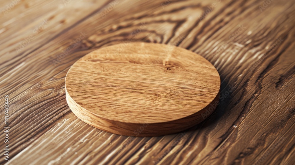 Wooden Round Cutting Board on Wooden Surface Wooden Round Cutting Board on Wooden Surface