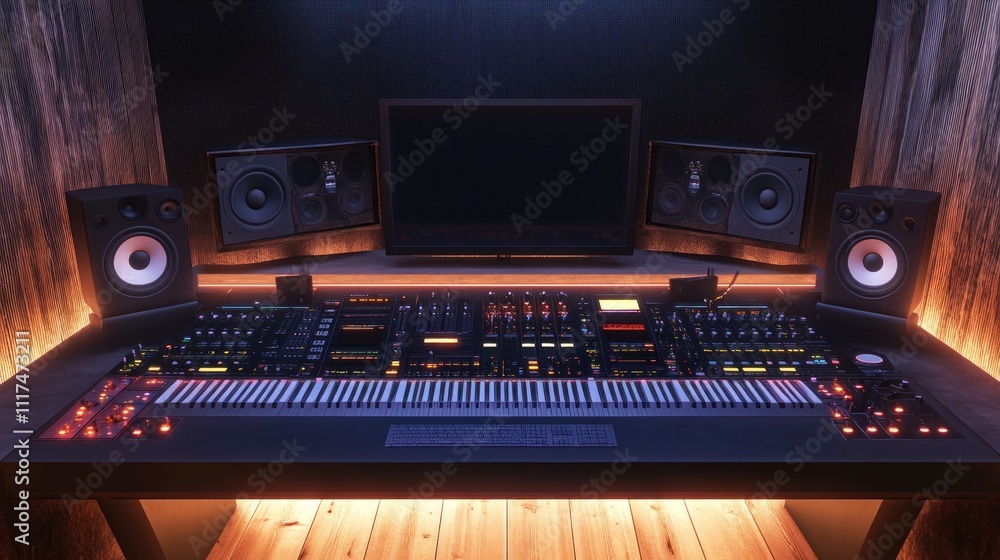 Music Production Studio Setup with Audio Interface and Speakers